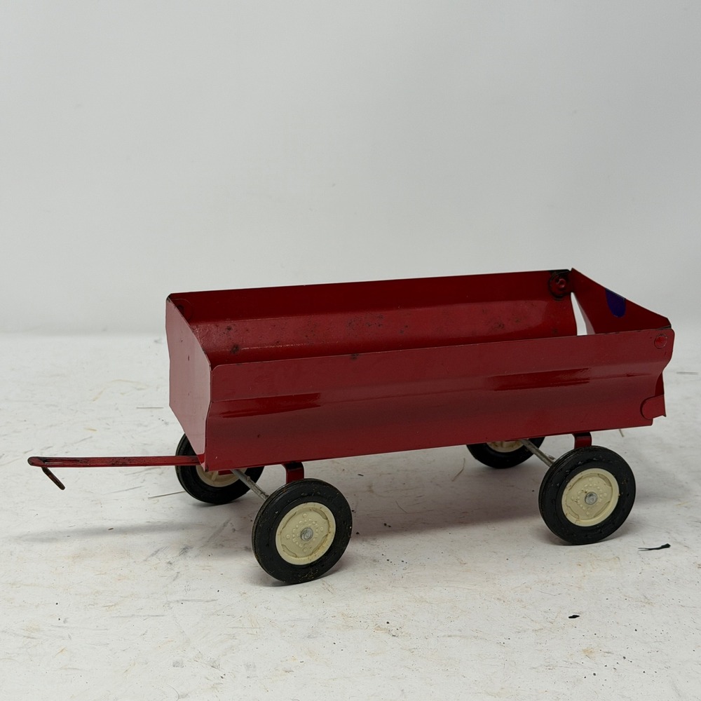 Vintage Ertl Red Metal Toy Trailer Wagon Dump Bed Pressed Steel